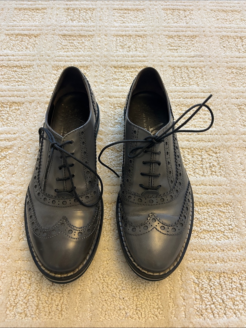 Agl Black Brogue Lace-Up Flats